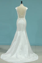 Load image into Gallery viewer, 2024 New Bateau Wedding Dresses Mermaid Satin With Beads