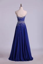 Load image into Gallery viewer, 2022 Prom Dresses A Line Sweetheart Floor Length Dark Royal Blue Chiffon