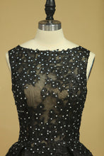 Load image into Gallery viewer, 2024 Black Sexy Bateau A-Line Prom Gown Sweep Train With Beads &amp; Applique