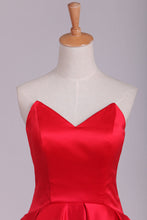 Load image into Gallery viewer, 2022 Red Asymmetrical Prom Dresses V Neck Satin Red