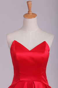 2022 Red Asymmetrical Prom Dresses V Neck Satin Red