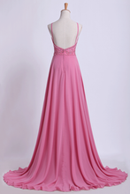 Load image into Gallery viewer, 2022 Prom Dresses Spaghetti Straps Beaded Bodice A-Line Chiffon