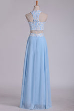 Load image into Gallery viewer, 2022 A Line Halter Two Pieces Chiffon With Applique Prom Dresses