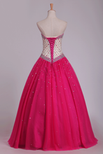 Load image into Gallery viewer, 2024 Quinceanera Dresses Ball Gown Sweetheart Beaded Bodice Tulle Floor Length