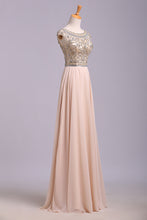 Load image into Gallery viewer, 2024 Prom Dress Scoop A Line Floor Length Beaded Tulle Bodice With Chiffon Skirt