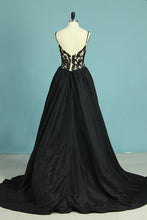 Load image into Gallery viewer, 2024 Court Train V Neck Taffeta With Beading A Line Prom Dresses