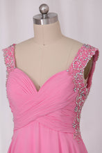 Load image into Gallery viewer, 2024 Sexy Open Back Straps A Line With Beads And Ruffles Chiffon Prom Dresses