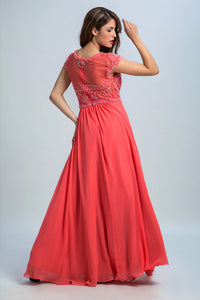2022 Prom Dresses Scoop A Line Chiffon With Beading Cap Sleeves