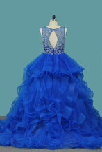 Load image into Gallery viewer, 2024 Tulle Quinceanera Dresses V Neck A Line With Beads Sweep Train
