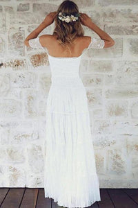 A-Line Lace Beach Wedding Dresses Strapless Floor Length