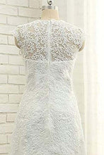 Load image into Gallery viewer, A Line V Neck Vintage High Low Capped Sleeves Lace Appliques Wedding Dresses