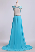 Load image into Gallery viewer, 2022 Chiffon Bateau A-Line Beaded Bodice With A Keyhole Back