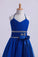 2024 Dark Royal Blue Halter A Line High Low Flower Girl Dresses Beaded Tulle