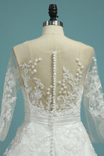 Load image into Gallery viewer, 2024 Scoop A Line Wedding Dresses Tulle With Applique And Sash