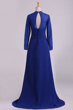 Load image into Gallery viewer, 2022 Mother Of The Bride Dresses Long Sleeves Chiffon With Applique Open Back Dark Royal Blue