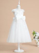 Load image into Gallery viewer, Tulle/Lace Sequins/Bow(s) Tea-length With A-Line Short Neck Scoop Joanna Flower Girl Dresses Girl - Flower Dress Sleeves