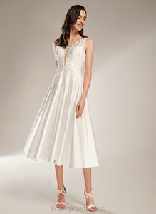 Dress Wedding Dresses Tea-Length Sarahi Lace A-Line V-neck Satin Wedding