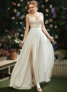 Floor-Length Chiffon Wedding Dresses A-Line Dress V-neck Kaleigh Lace Wedding