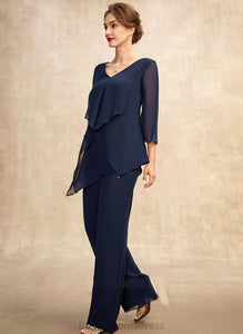 Jumpsuit/Pantsuit of Mother Mother of the Bride Dresses the V-neck Cascading Ruffles Dress Chiffon Martha Floor-Length With Bride