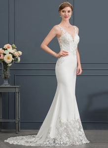 Wedding Dress Lace Crepe Trumpet/Mermaid Stretch Court Lexie V-neck Train Wedding Dresses
