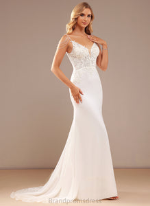 Dress Chiffon Wedding Cheryl Sequins With V-neck Beading Lace Lace Train Court Wedding Dresses Trumpet/Mermaid