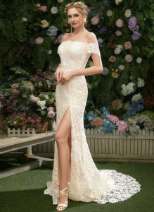 Lace Court Sonia With Trumpet/Mermaid Off-the-Shoulder Train Wedding Dresses Split Front Dress Wedding