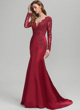 Load image into Gallery viewer, Sweep V-neck Trumpet/Mermaid Lace Sequins Trudie Satin Train Prom Dresses With