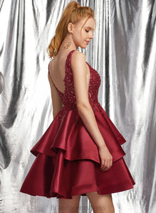 A-Line V-neck Dress Sequins With Homecoming Lace Homecoming Dresses Satin Beading Short/Mini Rebecca