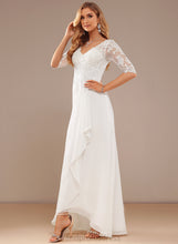 Load image into Gallery viewer, Lace Asymmetrical Wedding V-neck A-Line Crystal Wedding Dresses Chiffon Dress With Ruffle