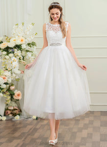Beading Wedding Dresses Kaylyn Ball-Gown/Princess With Dress Tea-Length Tulle Lace Wedding Satin Sequins