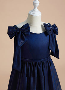 Averie Neck - Satin Dress Scoop Flower Girl Dresses Flower Floor-length Sleeveless With Ball-Gown/Princess Bow(s) Girl