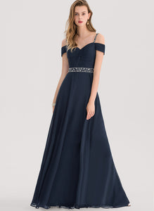 Beading Prom Dresses Chiffon Floor-Length Shoulder A-Line Cold Kiana Pleated With Sequins V-neck