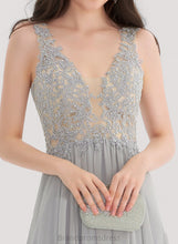 Load image into Gallery viewer, Lace Floor-Length A-Line Chiffon Prom Dresses With Madeleine Rhinestone V-neck