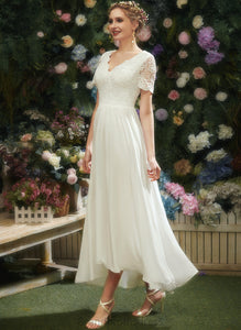 A-Line Wedding Dress Chiffon Wedding Dresses Kendall Lace Asymmetrical V-neck