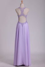 Load image into Gallery viewer, 2022 Sexy Open Back See-Through Prom Dresses V Neck Chiffon With Beads And Applique