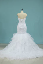Load image into Gallery viewer, 2024 Mermaid Wedding Dresses Sweetheart Organza With Applique Court Train