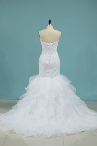 2024 Mermaid Wedding Dresses Sweetheart Organza With Applique Court Train