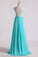 2024 Scoop A Line Exquisite Chiffon Beading Prom Dresses With Applique