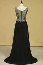 Load image into Gallery viewer, 2024 Black Prom Dresses Off The Shoulder See-Through Beaded Bodice Chiffon