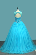 Load image into Gallery viewer, 2024 Ball Gown Tulle Scoop Quinceanera Dresses Beaded Bodice Court Train