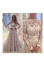 Load image into Gallery viewer, 2024 Soft Lace Prom Dresses A-Line Long Sleeves High Neck