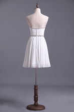 Load image into Gallery viewer, 2024 Graduation Dress Beaded Sweetheart Neckline And Waistline Pleated Bodice Chiffon White Short/Mini