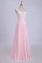 Load image into Gallery viewer, 2022 V-Neck A-Line/Princess Prom Dress Tulle&amp;Chiffon With Beads And Applique