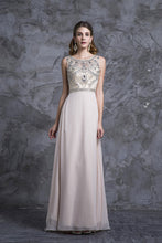 Load image into Gallery viewer, Stunning Prom Dresses Champagne Beaded Bodice And Back A-Line Scoop Sweep/Brush Chiffon
