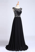 Load image into Gallery viewer, 2022 Prom Dresses A-Line Scoop Dark Navy Blue Long Chiffon Chic Dresses