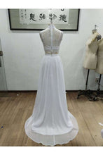 Load image into Gallery viewer, Lace Top Chiffon Two Pieces Beach Wedding Dress Sweep Train