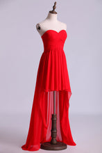 Load image into Gallery viewer, 2024 Red High Low Sweetheart A Line Pleated Bodice Flowing Chiffon Skirt