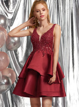 Load image into Gallery viewer, A-Line V-neck Dress Sequins With Homecoming Lace Homecoming Dresses Satin Beading Short/Mini Rebecca