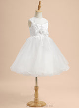 Load image into Gallery viewer, Dress A-Line - Neck Scoop Flower Ellen With Sleeveless Girl Satin/Tulle Lace/Flower(s)/Bow(s) Flower Girl Dresses Knee-length