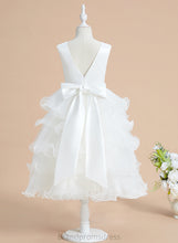 Load image into Gallery viewer, Flower Girl Dresses V-neck With Girl Flower Bow(s) Tea-length Satin/Tulle - Ball-Gown/Princess Katie Sleeveless Dress